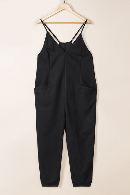 Gray Textured Sleeveless V-Neck Pocketed Casual Jumpsuit