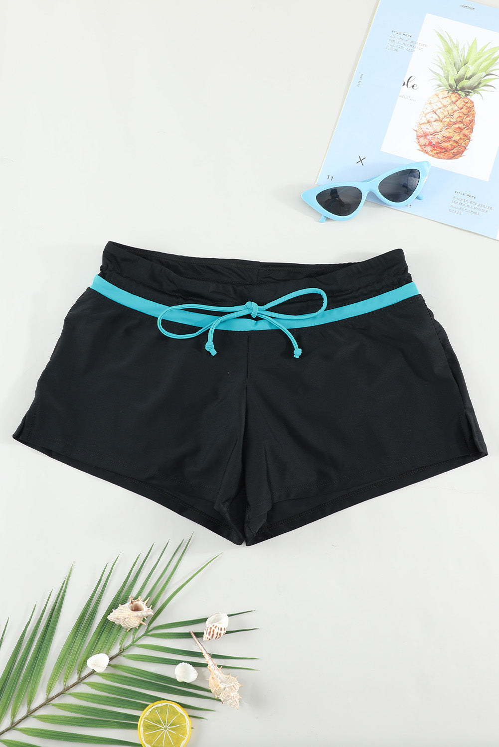 Violet Strap Trim Black Women Swim Boardshort