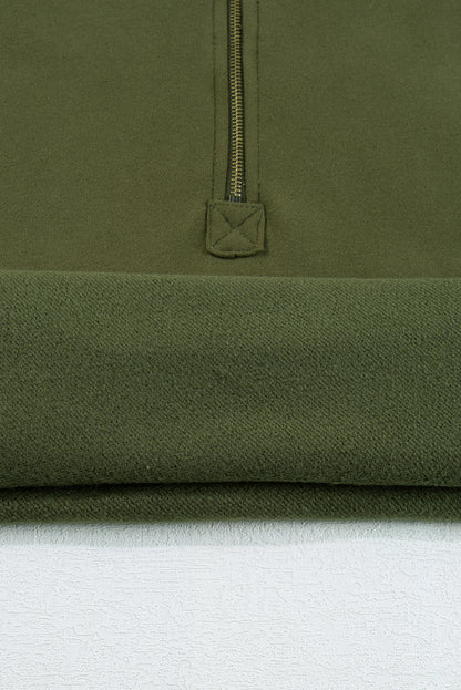 Bonbon Fleece Lined Half Zipper Kangaroo Pockets Loose Hoodie
