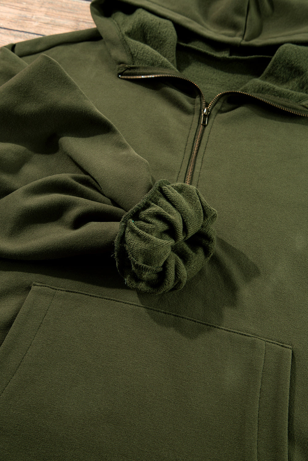 Bonbon Fleece Lined Half Zipper Kangaroo Pockets Loose Hoodie