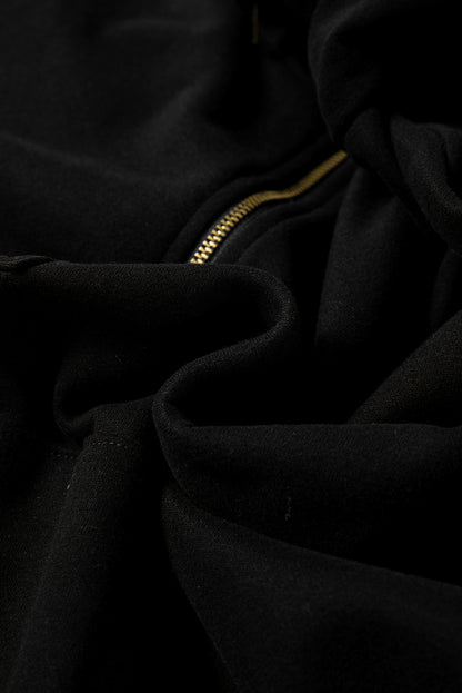 Bonbon Fleece Lined Half Zipper Kangaroo Pockets Loose Hoodie