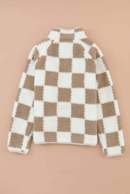 Lapis Checked Snap Button Sherpa Jacket