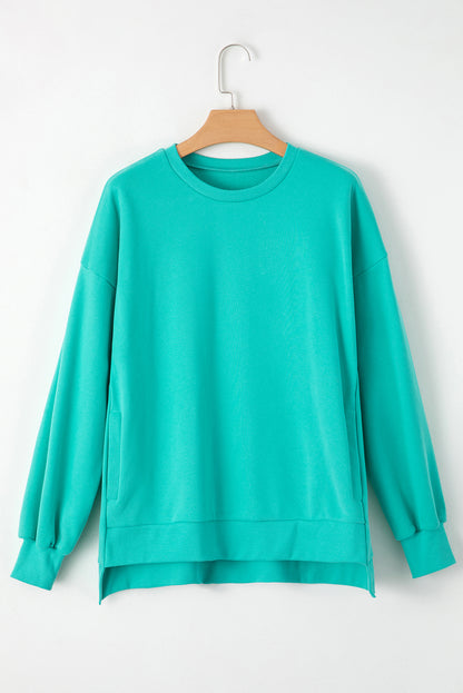 Valerian Solid Fleece Lined Drop Shoulder High Low Sweatshirt