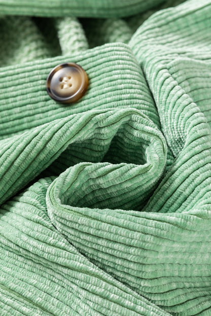 Light French Beige Patched Pocket Button Up Corduroy Shacket