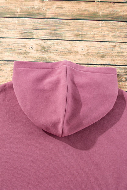 Bonbon Fleece Lined Half Zipper Kangaroo Pockets Loose Hoodie