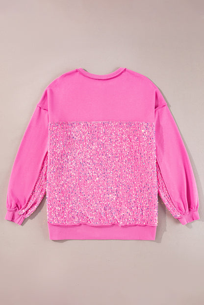 Lilac Sequin Patchwork High Low Hem Henley Sweatshirt