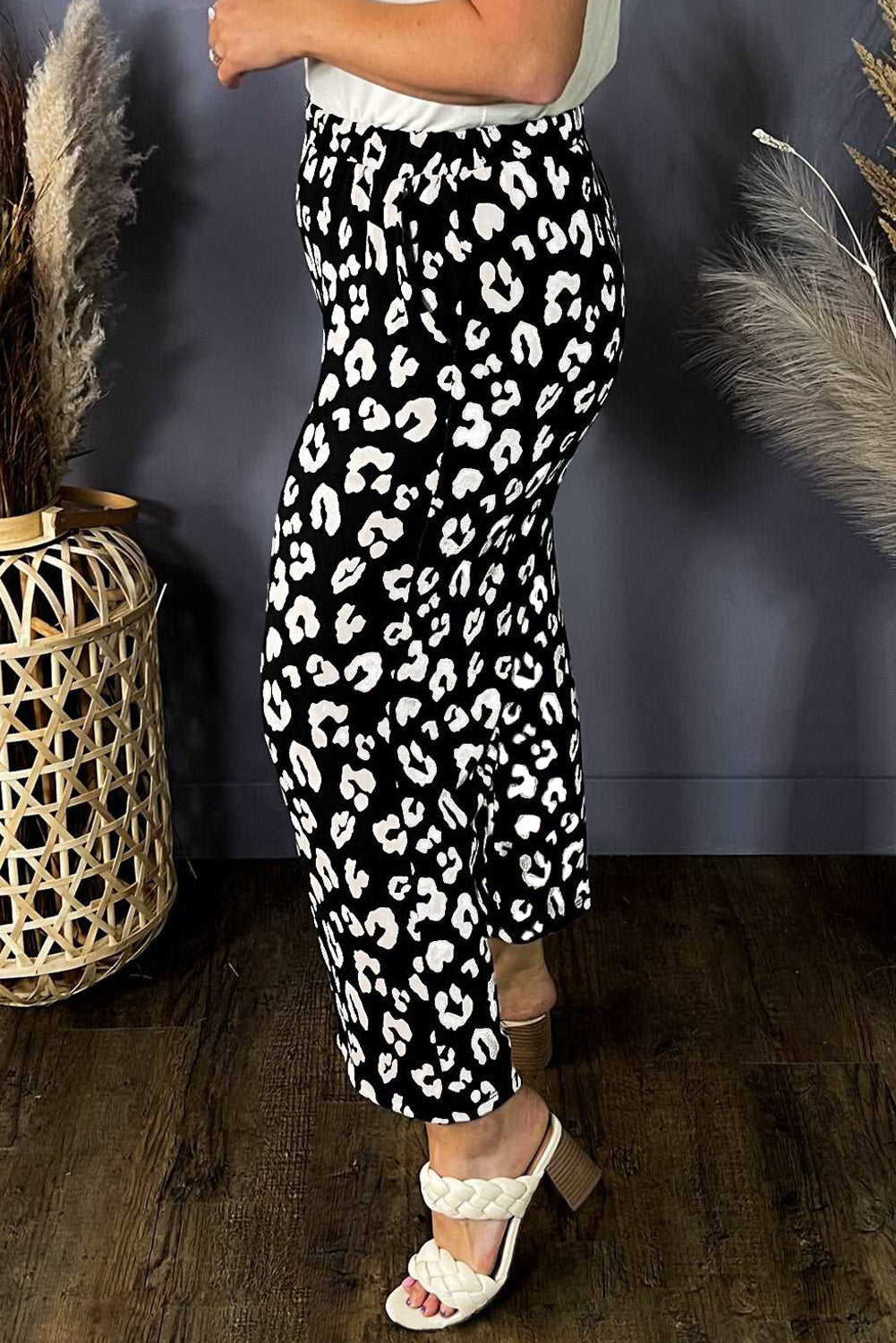 Leopard Leopard Print Wide Leg Pockets Plus Size Pants