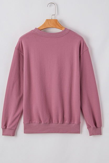 Navy Blue Plain Drop Shoulder Crewneck Pullover Sweatshirt