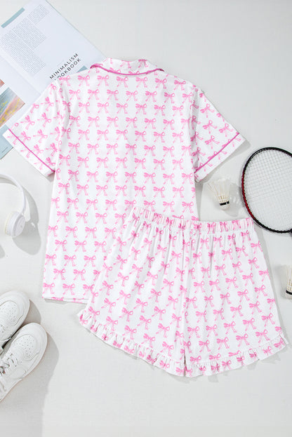 Green Clover Printed Short Sleeve and Ruffled Shorts Pajama Set