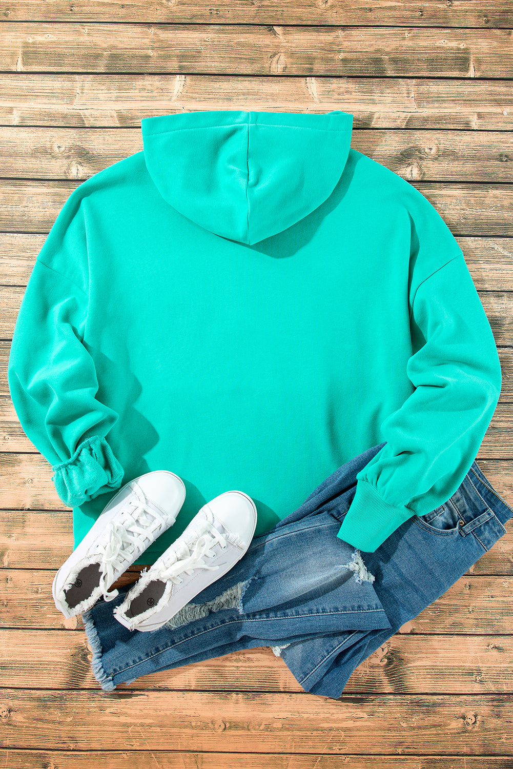 Bonbon Fleece Lined Half Zipper Kangaroo Pockets Loose Hoodie