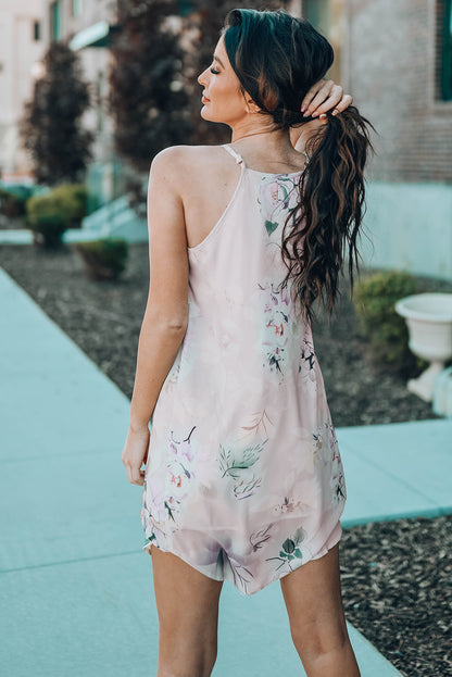 Summer Floral Print Pink Sleeveless Dress
