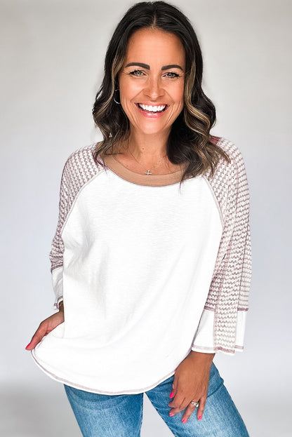 Black Striped Bracelet Sleeve Raglan Patchwork Top