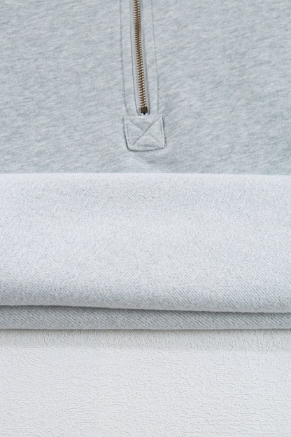 Bonbon Fleece Lined Half Zipper Kangaroo Pockets Loose Hoodie