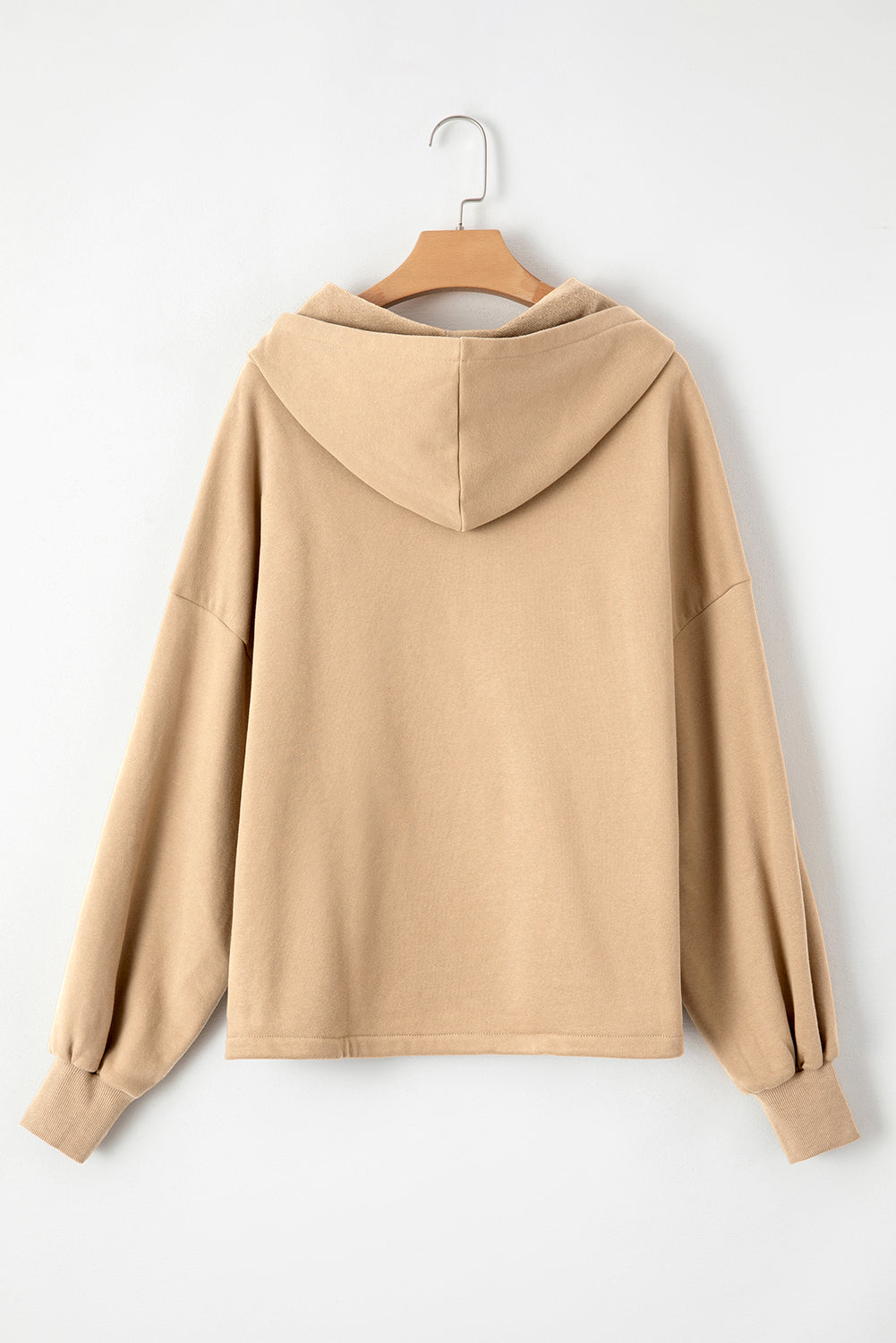 Bonbon Fleece Lined Half Zipper Kangaroo Pockets Loose Hoodie