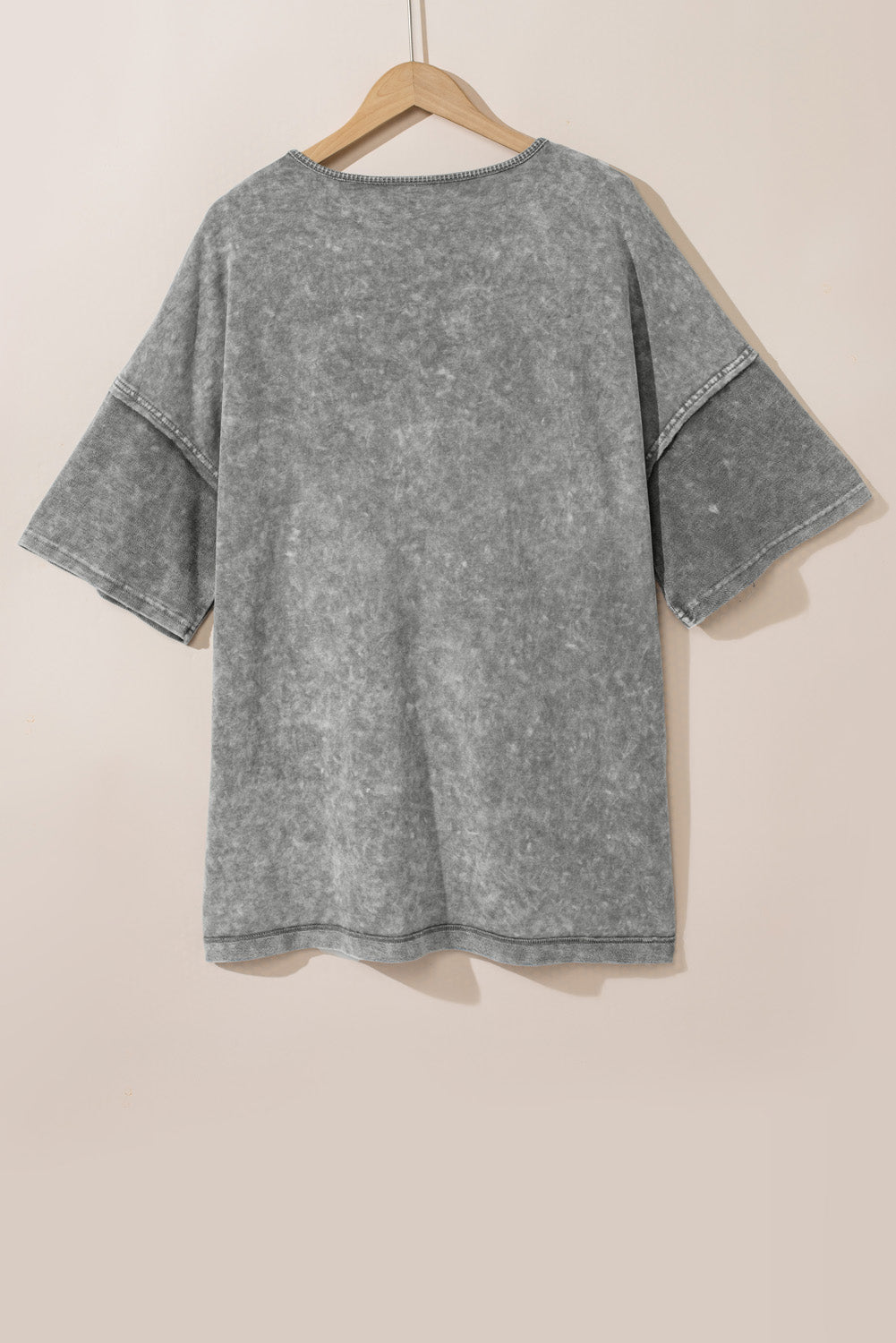 Light Grey Mineral Wash Drop Sleeve Patchwork Plus Tee