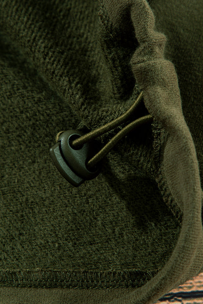 Bonbon Fleece Lined Half Zipper Kangaroo Pockets Loose Hoodie