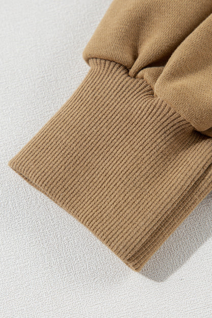 Parchment Solid O Neck High Low Hem Pullover Sweatshirt