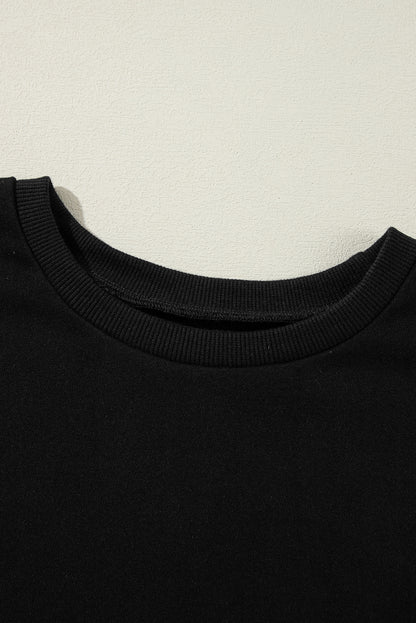 Parchment Solid O Neck High Low Hem Pullover Sweatshirt
