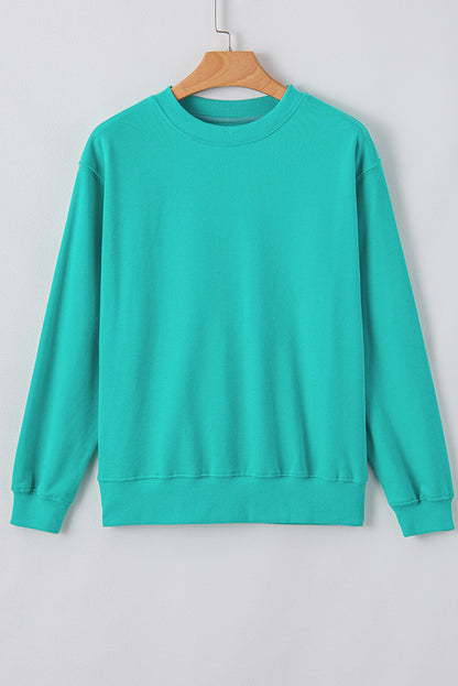 Navy Blue Plain Drop Shoulder Crewneck Pullover Sweatshirt