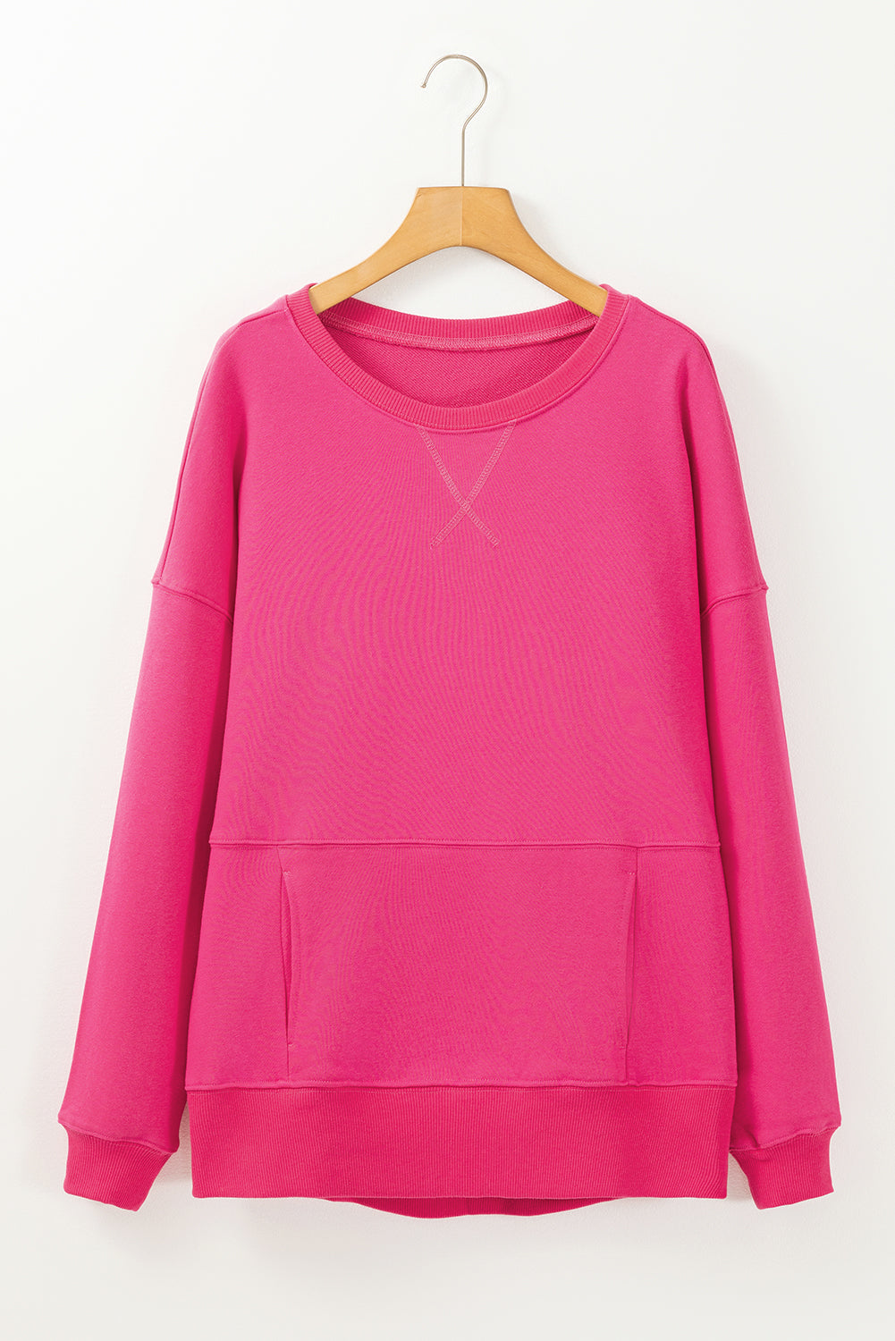 Black Drop Shoulder Crisscross Stitching Pocketed Loose Sweatshirt