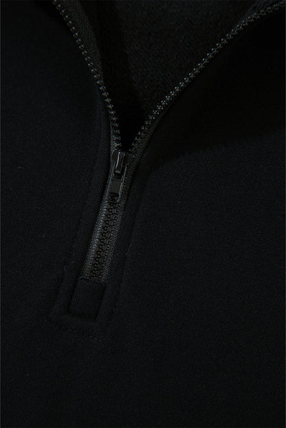 Smoke Gray Zipped Neck Pullover Drop Shoulder Sweatshirt