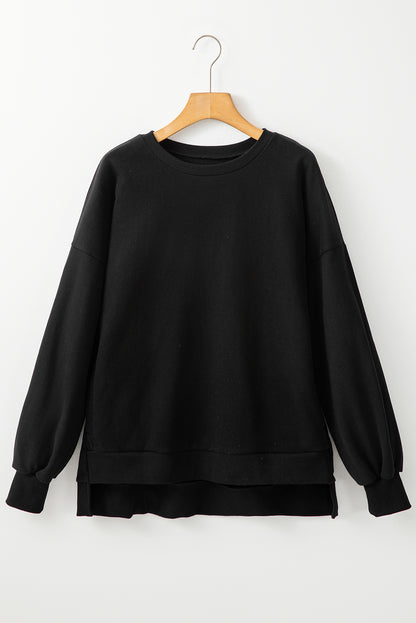 Valerian Solid Fleece Lined Drop Shoulder High Low Sweatshirt