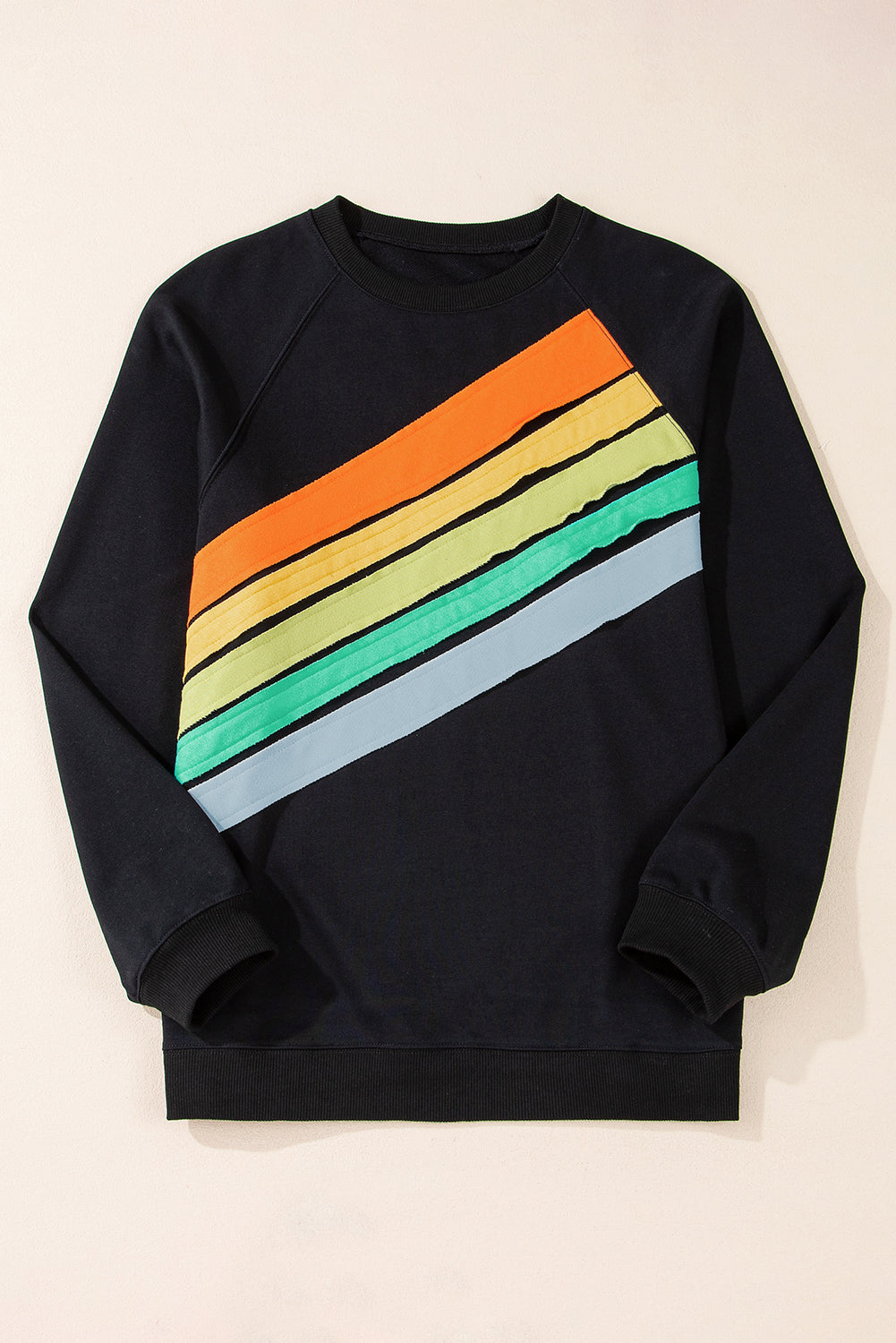 white Rainbow Raglan Sleeve Crew Neck Plus Size Sweatshirt