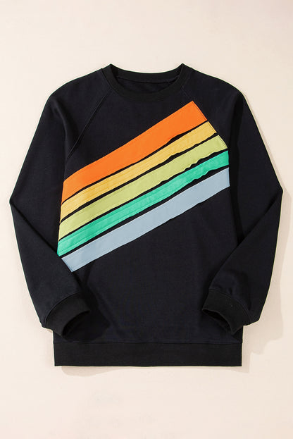 white Rainbow Raglan Sleeve Crew Neck Plus Size Sweatshirt