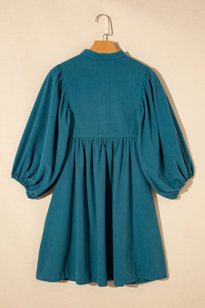 Gold Flame Corduroy Snap Buttons Empire Waist Bracelet Sleeve Dress