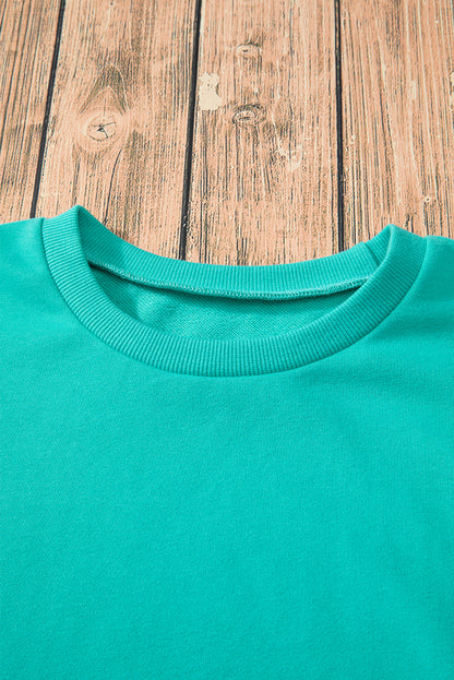 Parchment Solid O Neck High Low Hem Pullover Sweatshirt