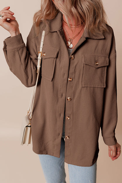 Black Corduroy Flap Pocket Button Up Shacket