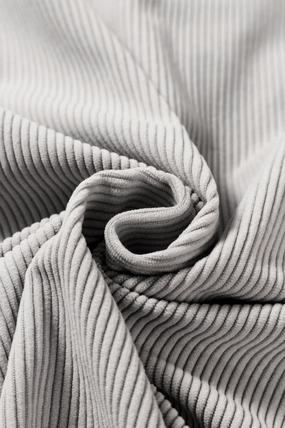 Pale Khaki Hooded Drawstring Pockets Corduroy Shacket