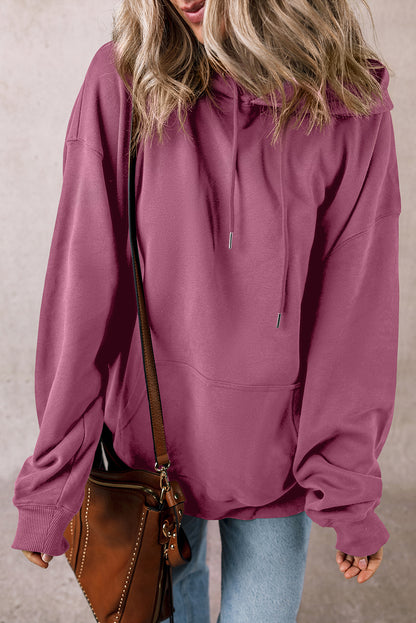 Bonbon Fleece Lined Kangaroo Pocket Drawstring Chunky Hoodie
