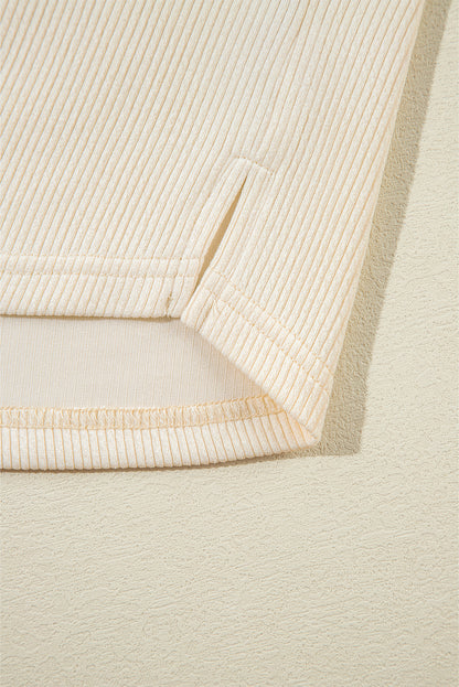 Pink Colorblock Ribbed Collared Oversized Sweatshirt