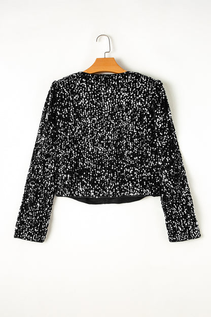 Golden Fleece Sequined Open Front Cropped Jacket