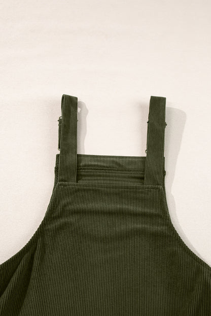 Black Solid Front Pockets Sleeveless Corduroy Overall Dress