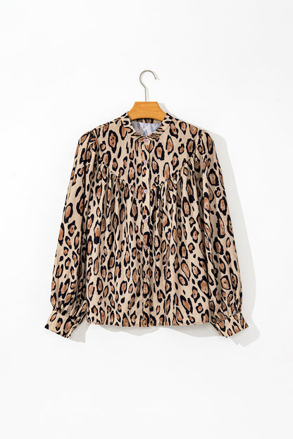 Jet Stream Oversized Leopard Print Balloon Sleeve Casual Shirt