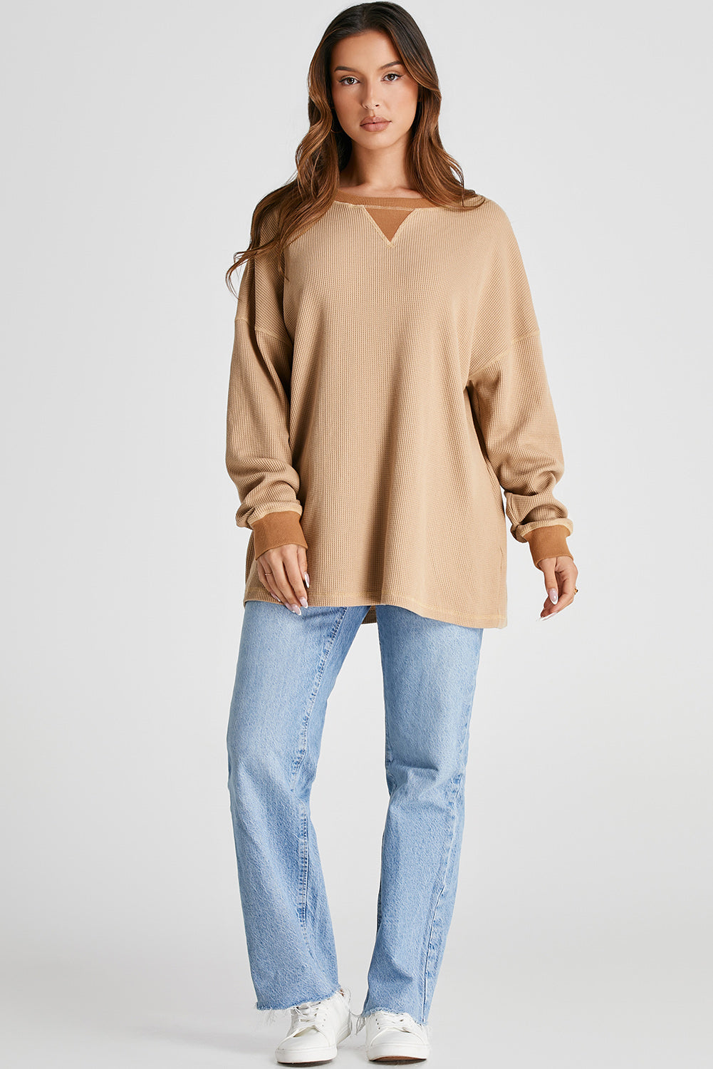 Gray Thermal Pullover Loose Sweatshirt
