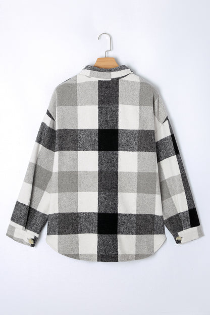 Gray Plus Size Checkered Button-Up Shacket