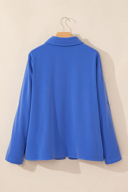 Red Dahlia Collar Tab Sleeve Zip Up Flap Detail Jacket