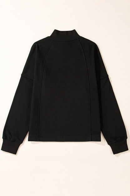 Smoke Gray Zipped Neck Pullover Drop Shoulder Sweatshirt