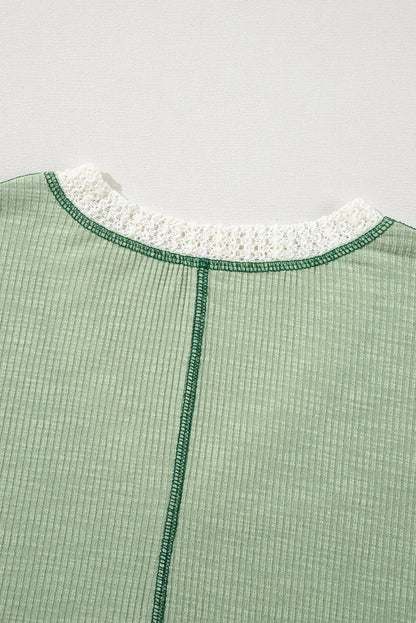Parchment Crochet Detail Exposed Seam High Low Loose Top