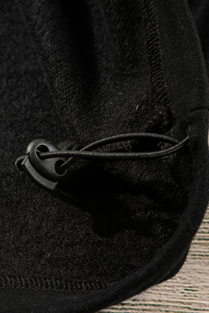 Bonbon Fleece Lined Half Zipper Kangaroo Pockets Loose Hoodie