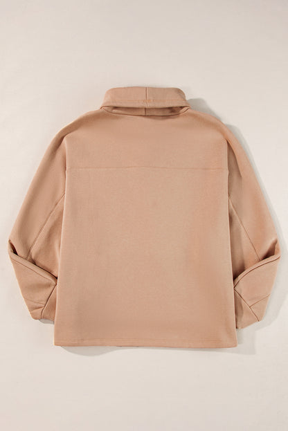 Apricot Drawstring Turtleneck Dolman Sleeve Sweatshirt