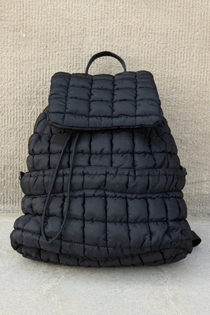 Dusk Blue Solid Flapped Quilted Puffer Backpack