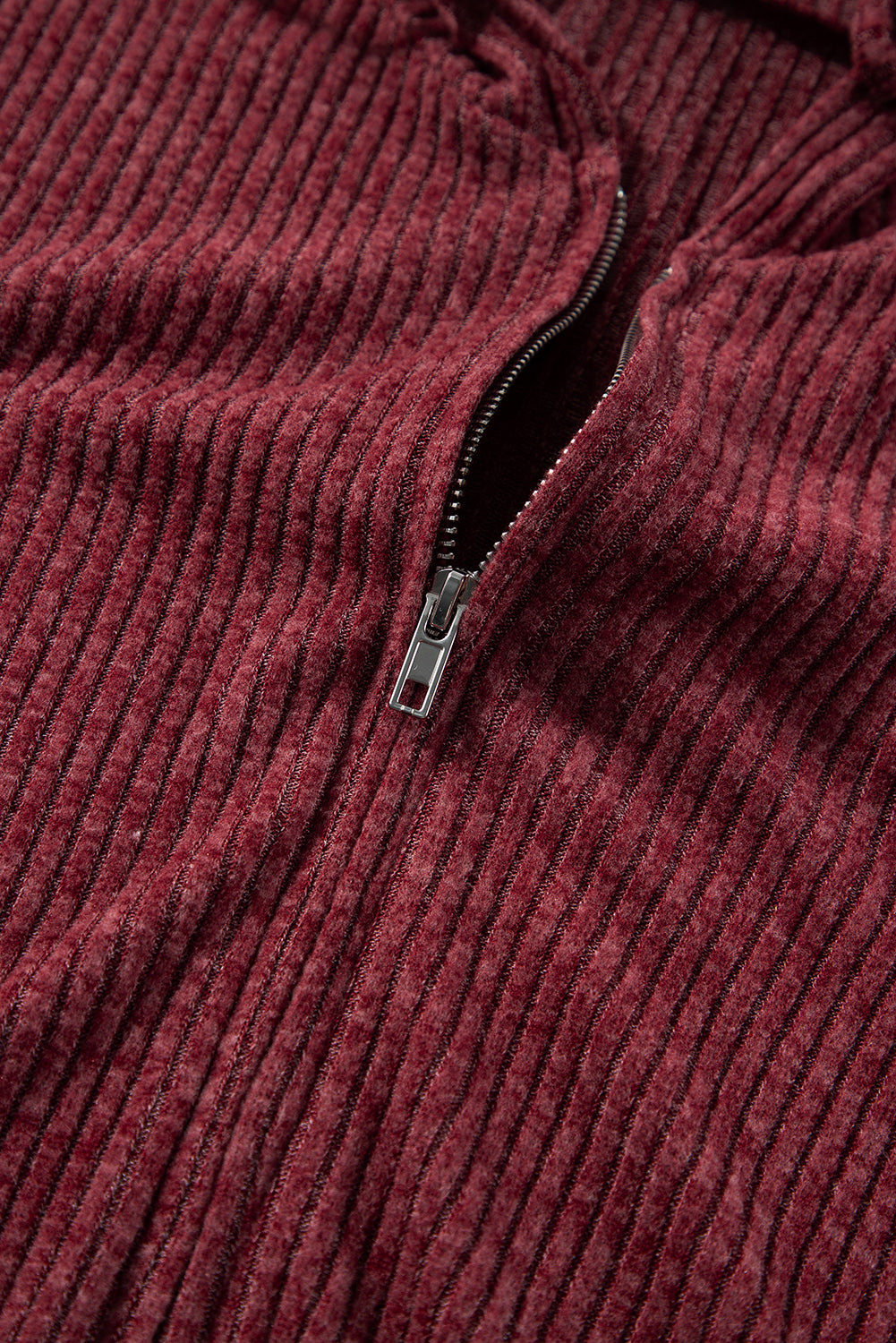 Evergreen Ribbed Zip Up Front Drawstring Hoodie