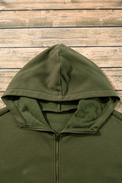 Bonbon Fleece Lined Half Zipper Kangaroo Pockets Loose Hoodie