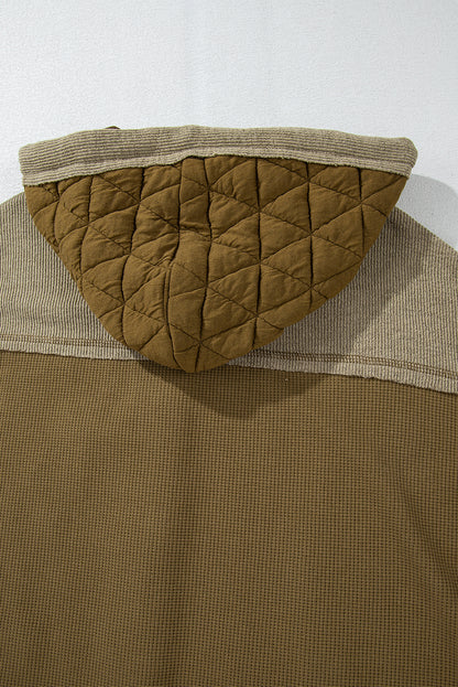 Light Blue Quilted Textured Patchwork Loose Fit Hooded Jacket