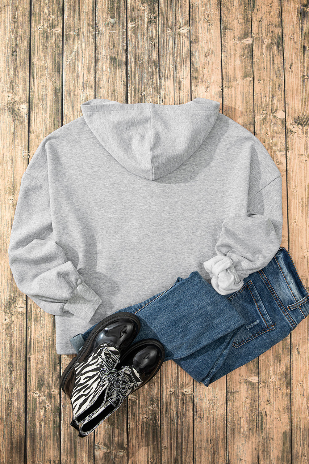 Bonbon Fleece Lined Half Zipper Kangaroo Pockets Loose Hoodie