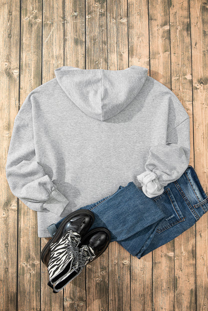 Bonbon Fleece Lined Half Zipper Kangaroo Pockets Loose Hoodie